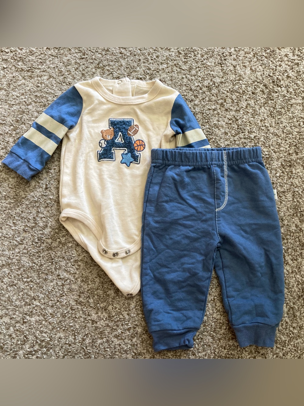 Baby Blue & Cream Athletic One-Piece Set - Unbranded